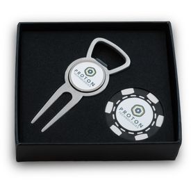 Premium Custom Logo Bartender Divot Tool with Poker Chip Gift Set