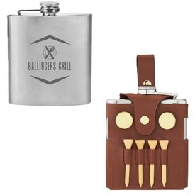 Trueflask 6 oz Golfer's Custom Logo Flask and 7-Piece Accessory Set
