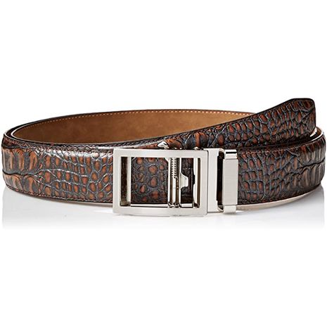 Greg Norman Crocodile Print Reversible Leather Belt - Tan / Black