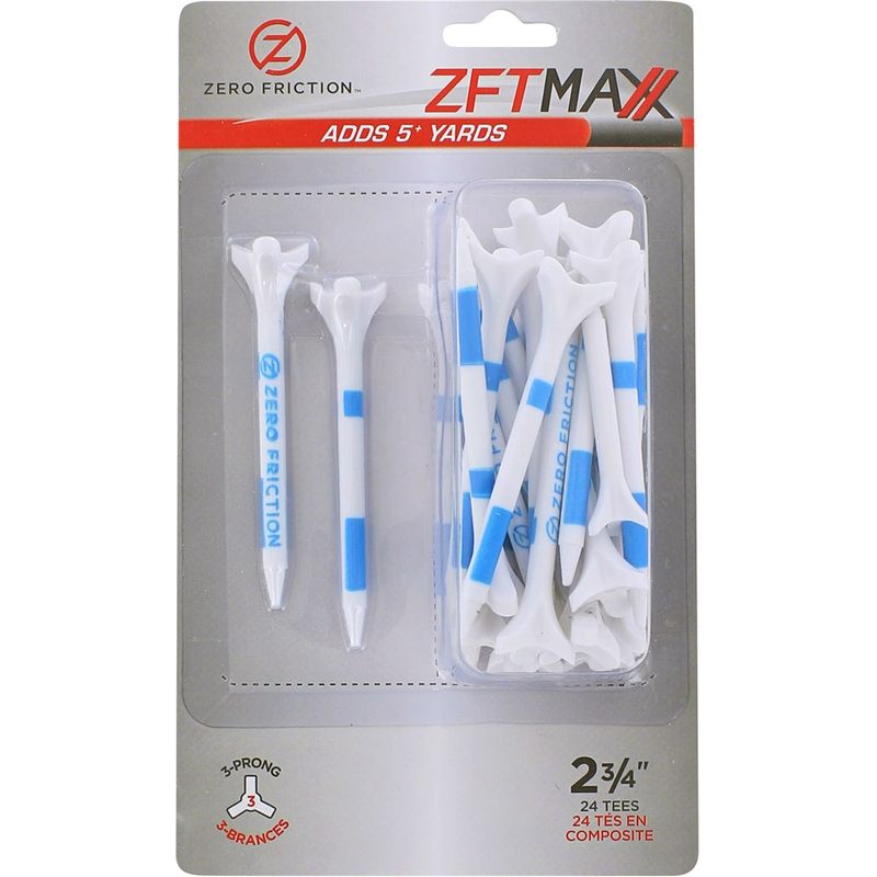 Zero Friction ZFT Maxx 3-Prong 2 3/4 Inch Tees - White-Blue - 24 Pack