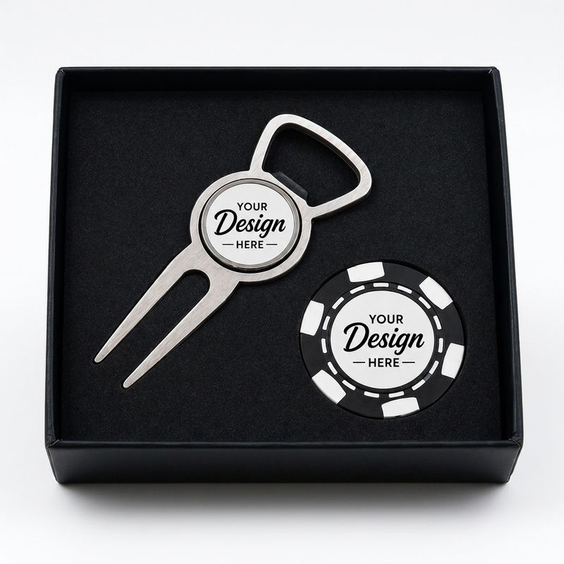 Golfballs.com Premium Bartender Divot Tool with Poker Chip Set - Black