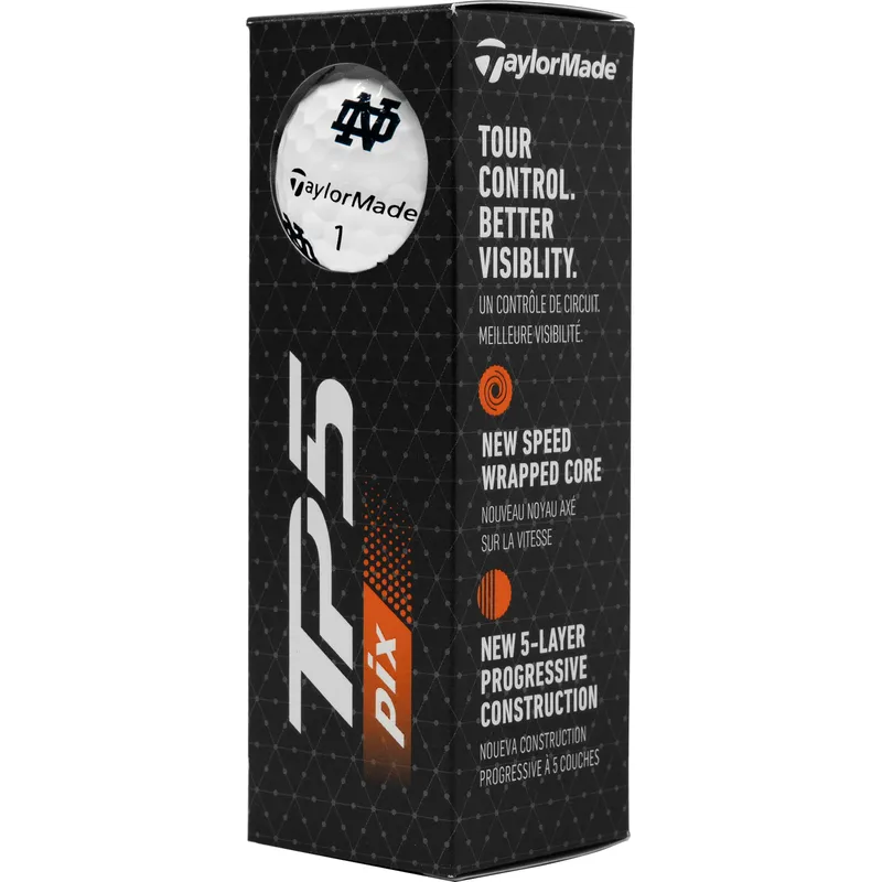 TaylorMade 2024 TP5 NCAA PIX Golf Balls - Notre Dame - Golfballs.com